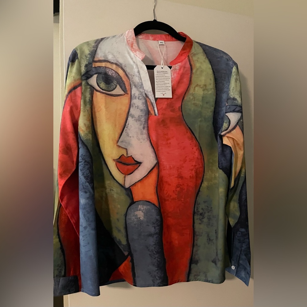 Artistic Multi-Color Long-Sleeve Women's Blouse